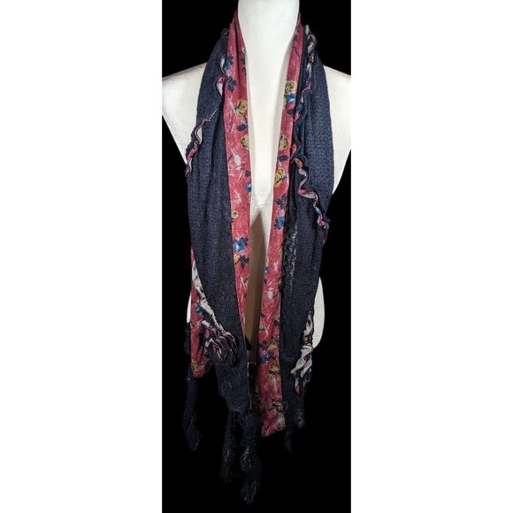 Vintage Witchy Floral Bohemian Fairycore Asymmetrical Pink And Blue Scarf - Picture 2 of 10